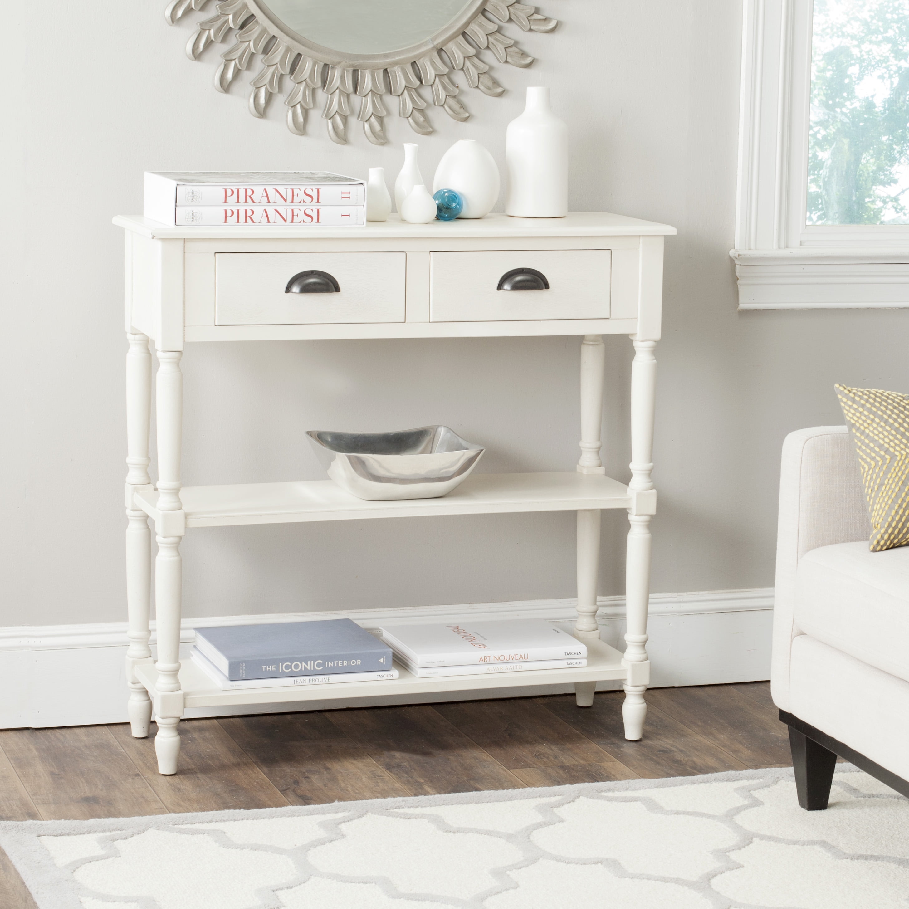 White Pine Spindle Leg Console Table with Storage
