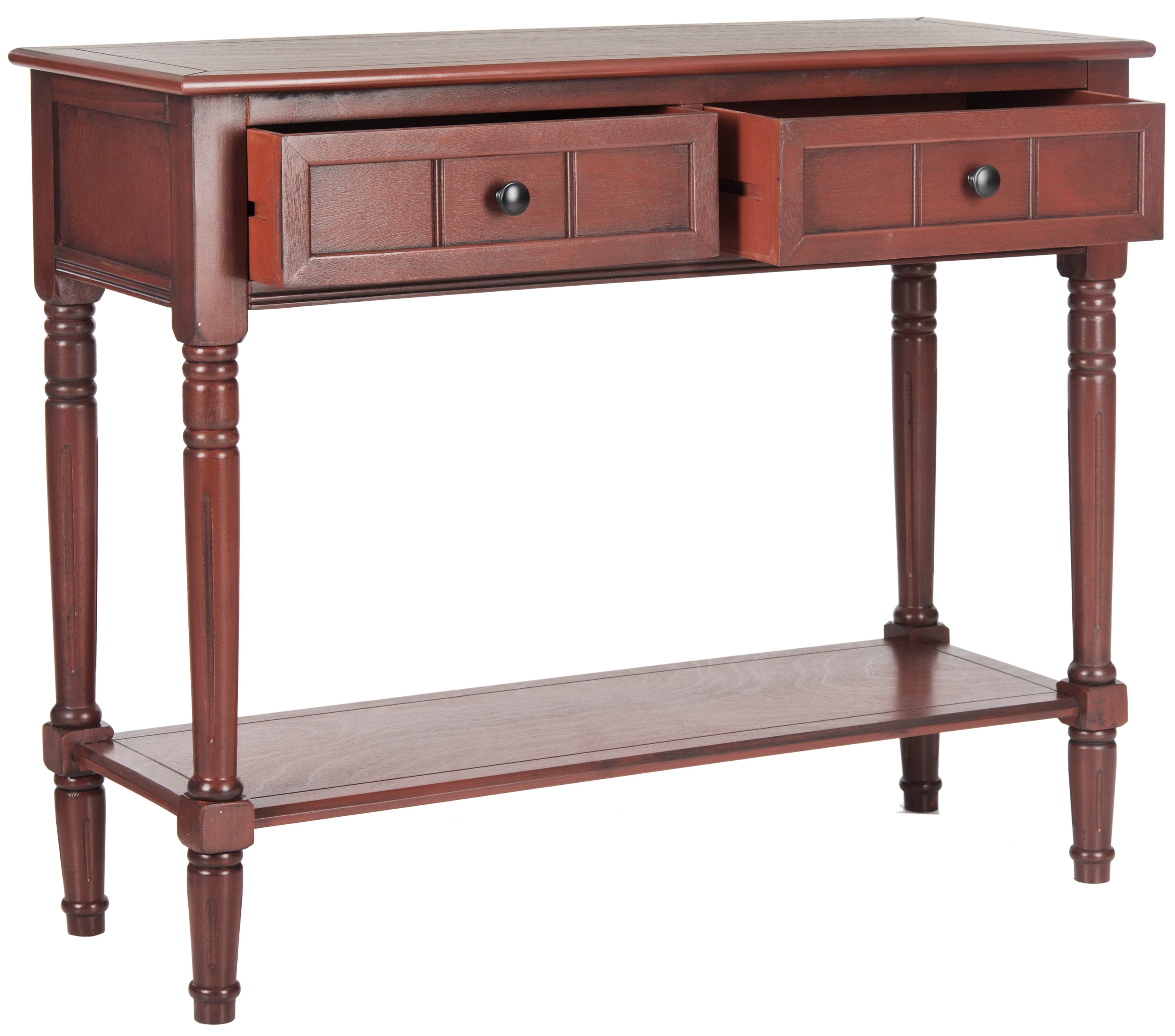 Transitional Red Pine Wood & Metal Console Table with Storage