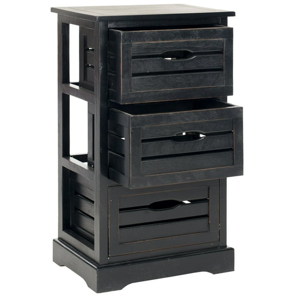 SAFAVIEH Samara Solid Rustic 3 Drawer Cabinet, Distressed Black (16.5 in. W x 12.6 in. D x 29.5 in. H)