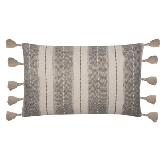 SAFAVIEH Samerin Striped Tassel Lumbar Pillow, 12" x 20", Grey/White