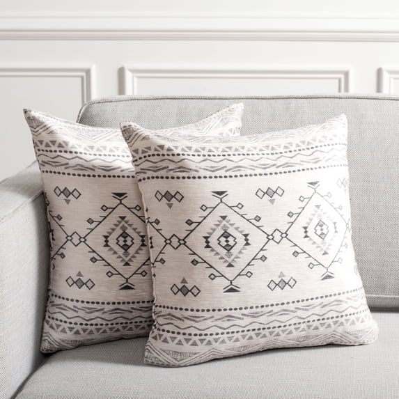 SAFAVIEH Samira Geometric Pillow, 17" x 17", Beige/Black, Set of 2