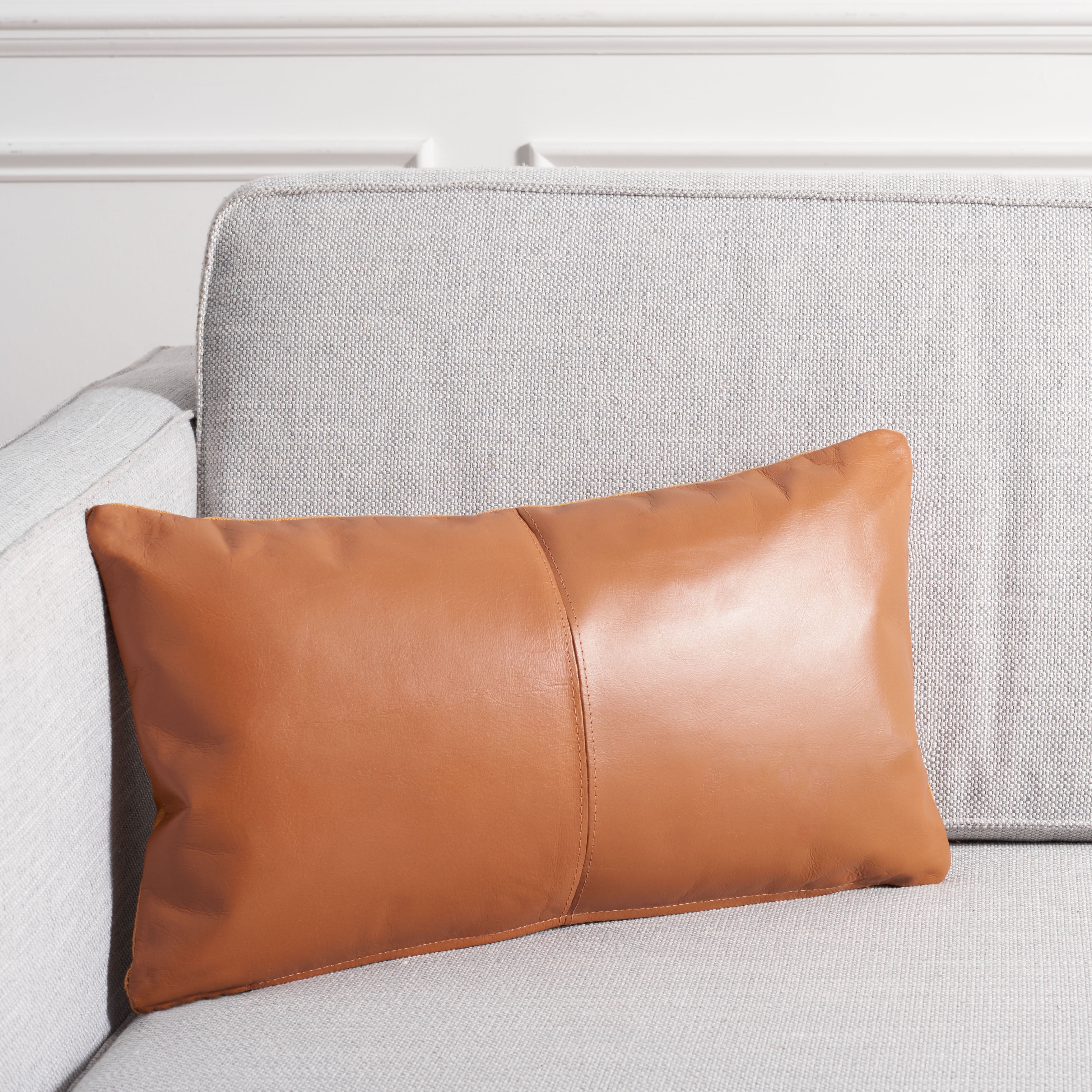Samori 20" x 20" Light Brown Genuine Leather Pillow
