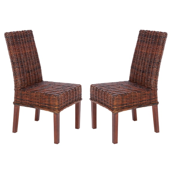 SAFAVIEH Sanibel Nautical Rattan Solid Dining Parsons Chair, Antique Walnut (Set of 2)