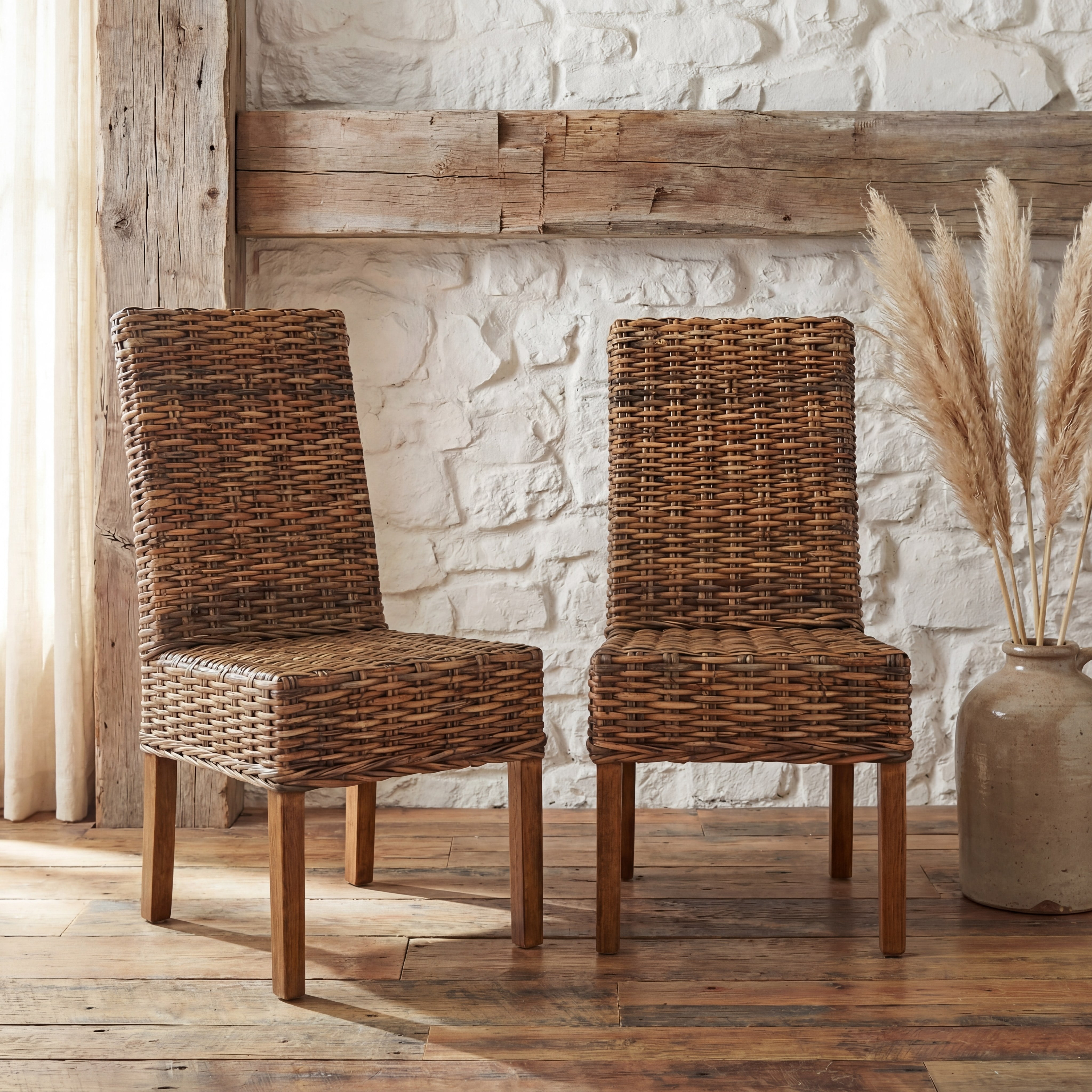 SAFAVIEH Sanibel Nautical Rattan Solid Dining Parsons Chair, Brown (Set of 2)