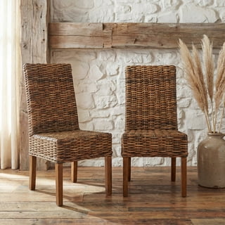 SAFAVIEH Sanibel Nautical Rattan Solid Dining Parsons Chair, Brown (Set of 2)