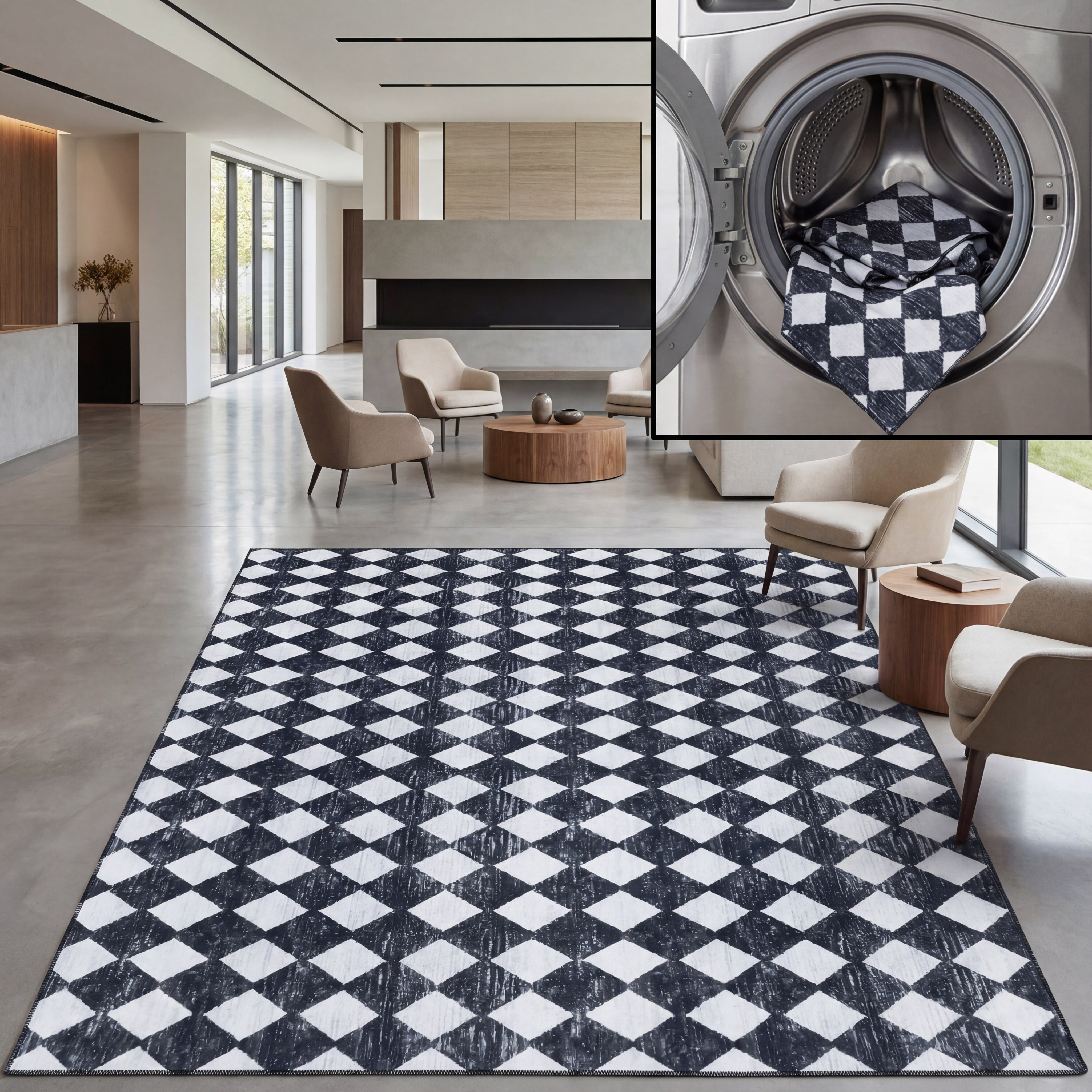 SAFAVIEH Santa Clara Anabella Geometric Polyester Area Rug, Black/Ivory, 6' x 6' Square