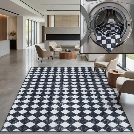 SAFAVIEH Santa Clara Anabella Geometric Polyester Area Rug, Black/Ivory, 6' x 6' Square
