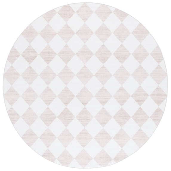 SAFAVIEH Santa Clara Elwyn Checkered Polyester Machine Washable Area Rug, Ivory/Beige, 6' x 6' Round
