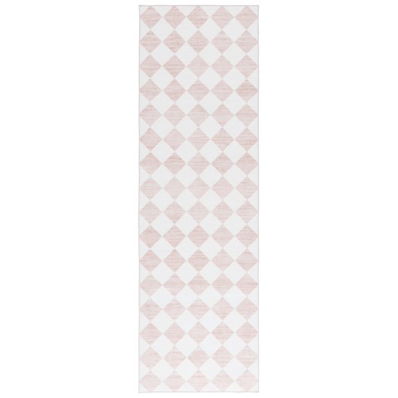 SAFAVIEH Santa Clara Elwyn Checkered Polyester Machine Washable Runner Rug, Ivory/Beige, 2'6" x 8'