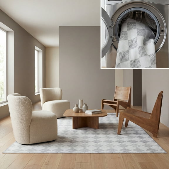 SAFAVIEH Santa Clara Zelma Geometric Polyester Area Rug, Gray/Ivory, 4' x 6'