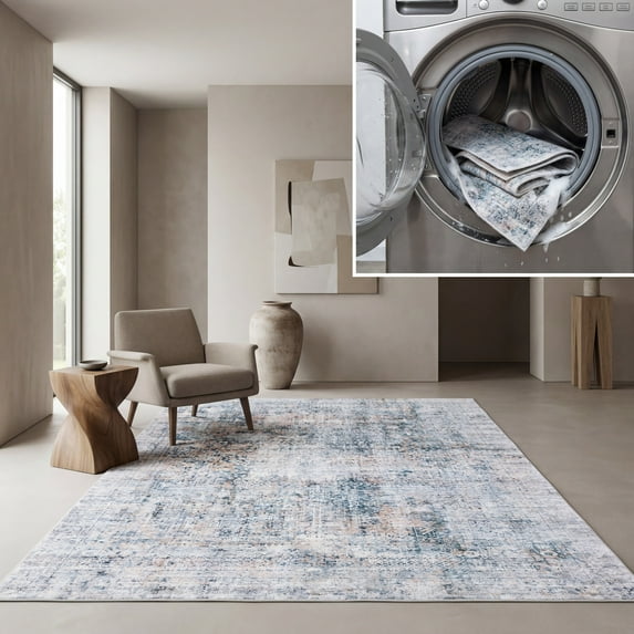 SAFAVIEH Santa Monica Alice Abstract Polyester Area Rug, Dark Green/Beige, 3' x 5'