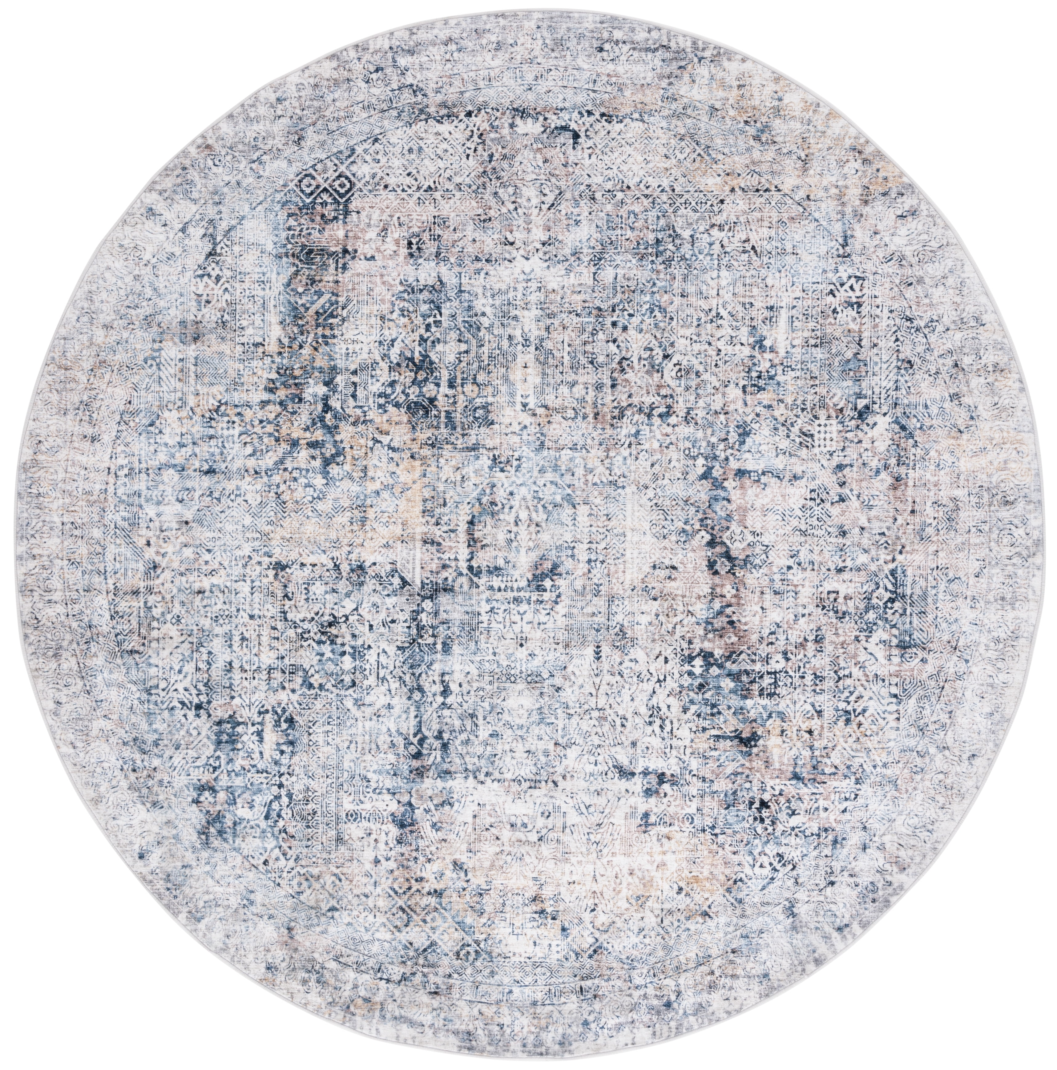 SAFAVIEH Santa Monica Alice Abstract Polyester Area Rug, Navy/Beige, 6' x 6' Round
