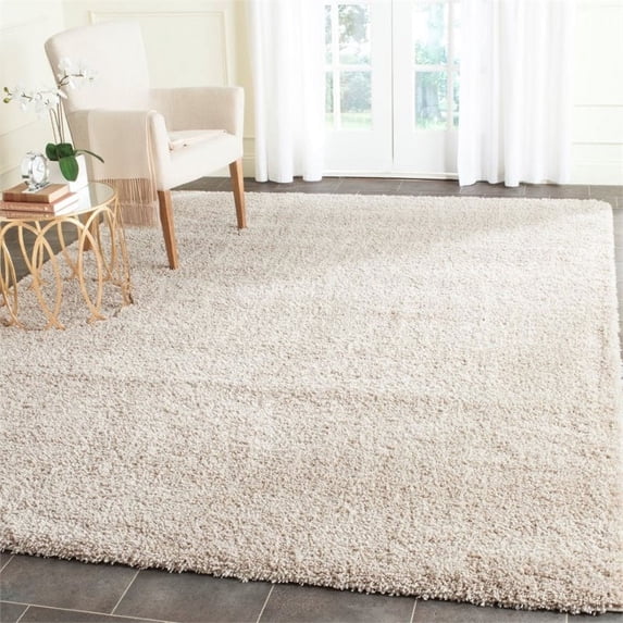 SAFAVIEH Santa Monica Chelsey Solid Shag Area Rug, Beige, 6'7" x 6'7" Square