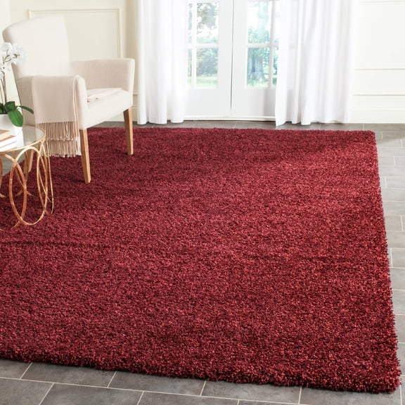 SAFAVIEH Santa Monica Chelsey Solid Shag Area Rug, Maroon, 6'7" x 6'7" Square