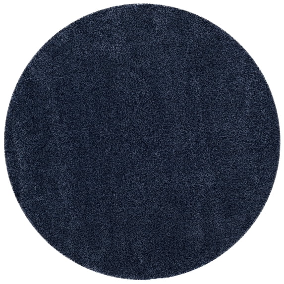 SAFAVIEH Santa Monica Chelsey Solid Shag Area Rug, Navy, 6'7" x 6'7" Round
