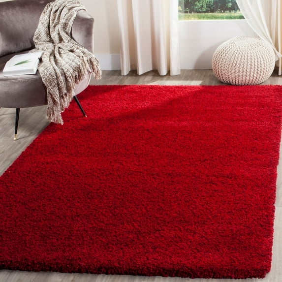 SAFAVIEH Santa Monica Chelsey Solid Shag Area Rug, Red, 4' x 6'