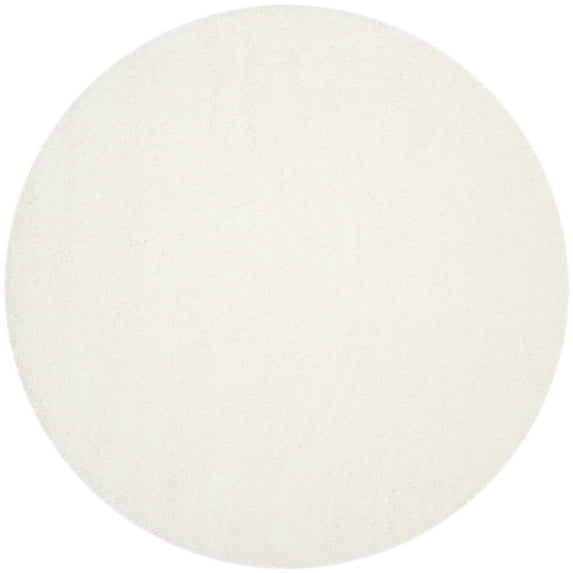 SAFAVIEH Santa Monica Chelsey Solid Shag Area Rug, White, 6'7" x 6'7" Round