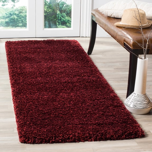 SAFAVIEH Santa Monica Chelsey Solid Shag Runner Rug, Maroon, 2'3" x 7'