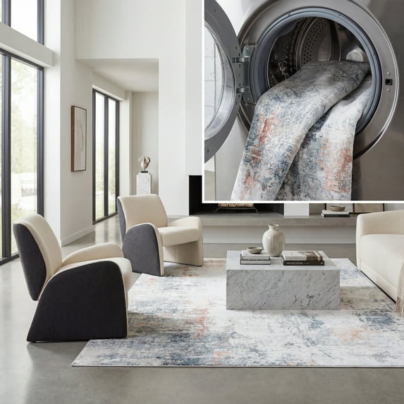 SAFAVIEH Santa Monica Franklin Abstract Polyester Area Rug, Ivory/Green, 4' x 6'