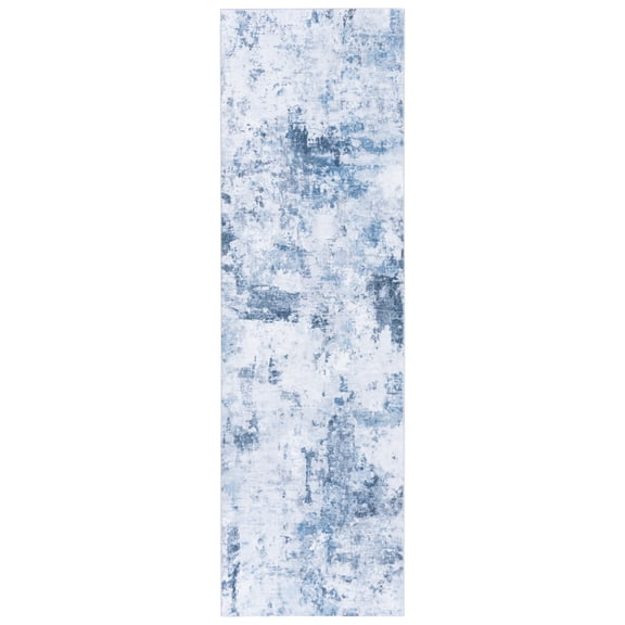 SAFAVIEH Santa Monica Jessy Abstract Machine Washable Runner Rug, Ivory/Blue, 2'6" x 8'
