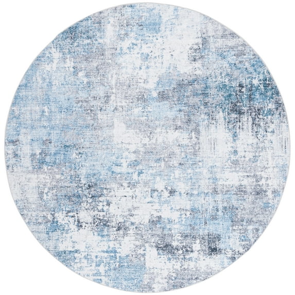 SAFAVIEH Santa Monica Norbert Abstract Polyester Area Rug, Ivory/Blue, 6' x 6' Round
