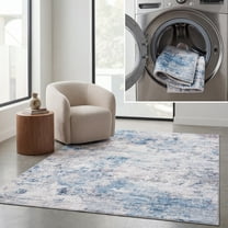 SAFAVIEH Santa Monica Otis Abstract Polyester Area Rug, Ivory/Blue, 8' x 10'