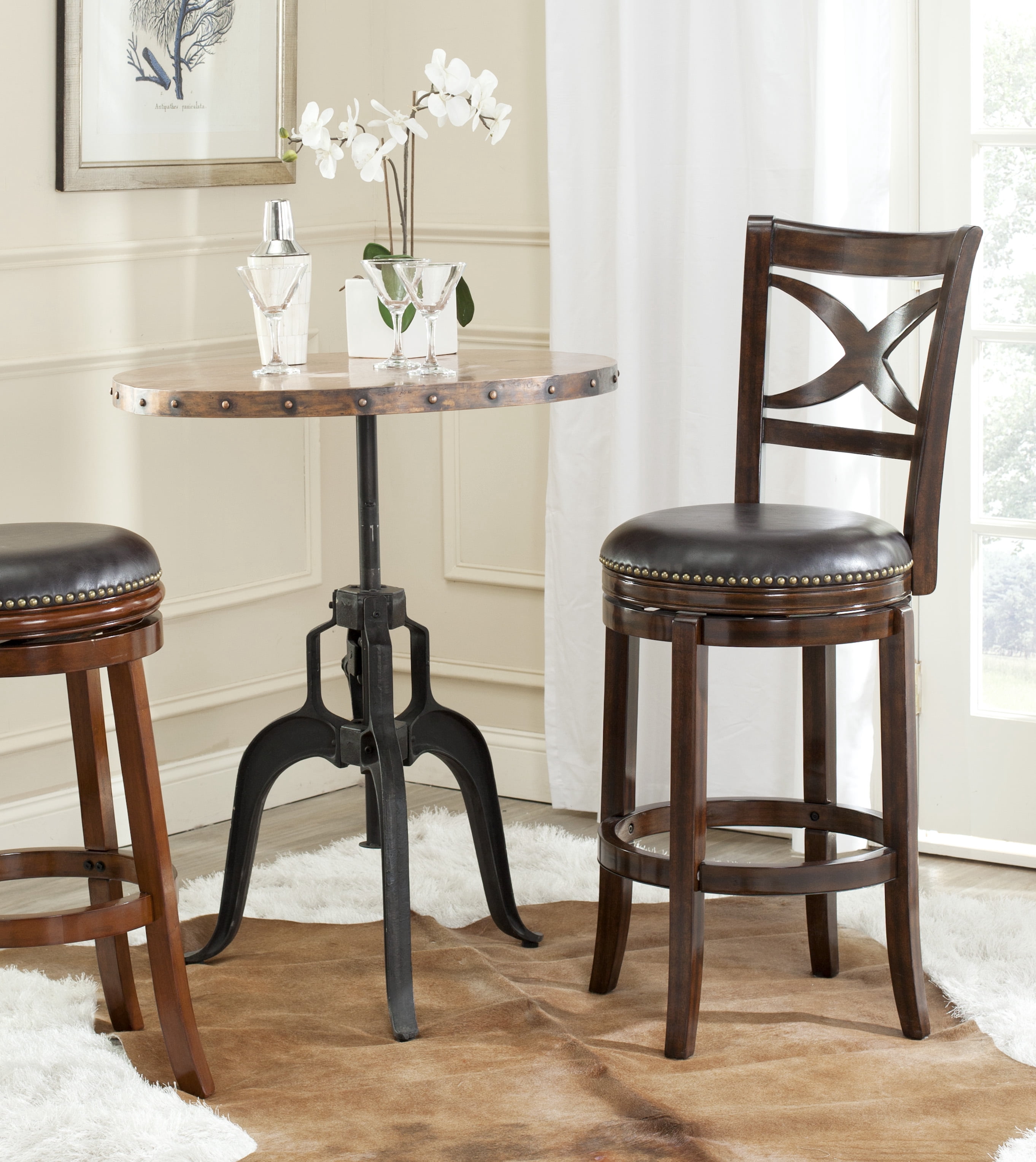 SAFAVIEH Santino Traditional Rustic Swivel Bar Stool with Footrest, Espresso/Brown