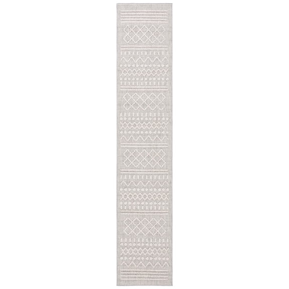 SAFAVIEH Santorini Anuki Geometric Indoor/Outdoor Runner Rug, Grey/Ivory, 2' x 10'