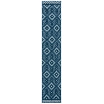 SAFAVIEH Santorini Belize Geometric Indoor/Outdoor Runner Rug, Navy/Ivory, 2' x 10'