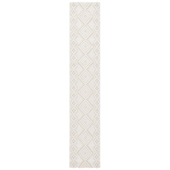 SAFAVIEH Santorini Tobin Geometric Indoor/Outdoor Runner Rug, Ivory/Beige, 2' x 10'