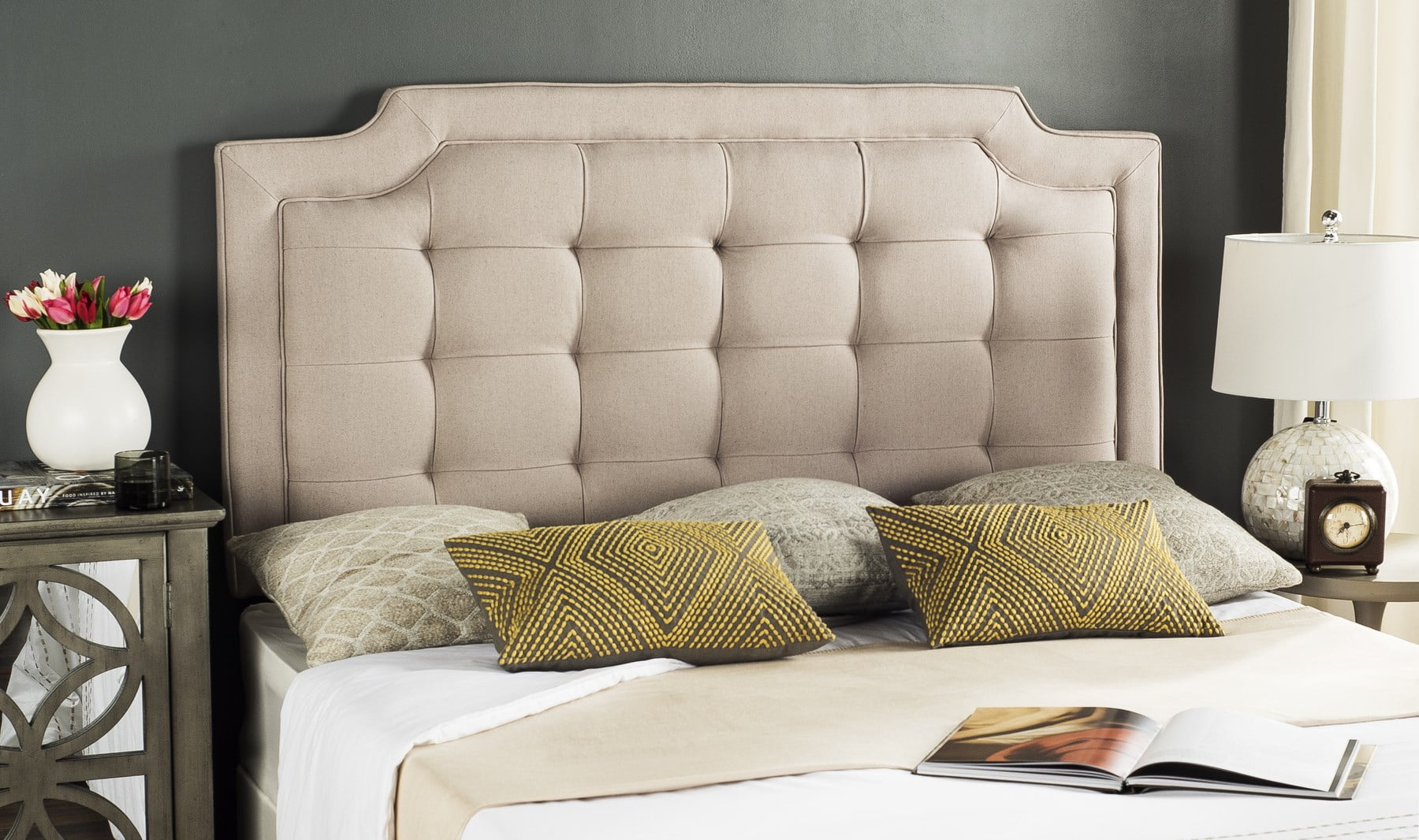 SAFAVIEH Sapphire Modern Glam Tufted Headboard, King, Taupe