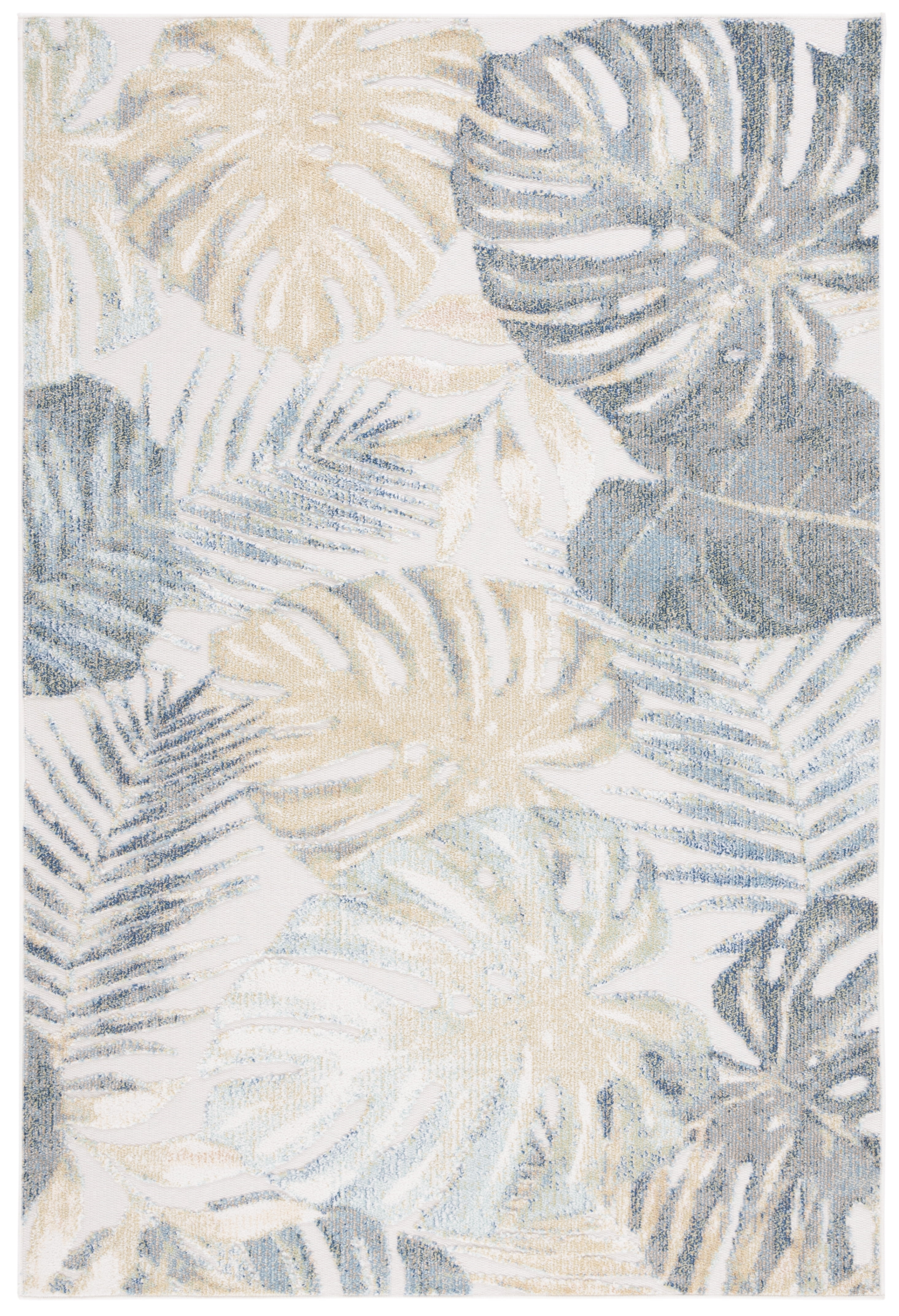 Light Green and Ivory Floral Synthetic Area Rug