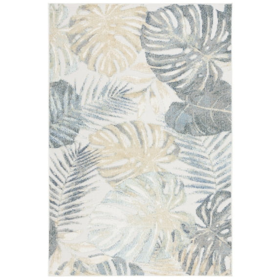 SAFAVIEH Sarasota Alexa Botanical Indoor/Outdoor Area Rug, Light Green/Ivory, 6'7" x 6'7" Square