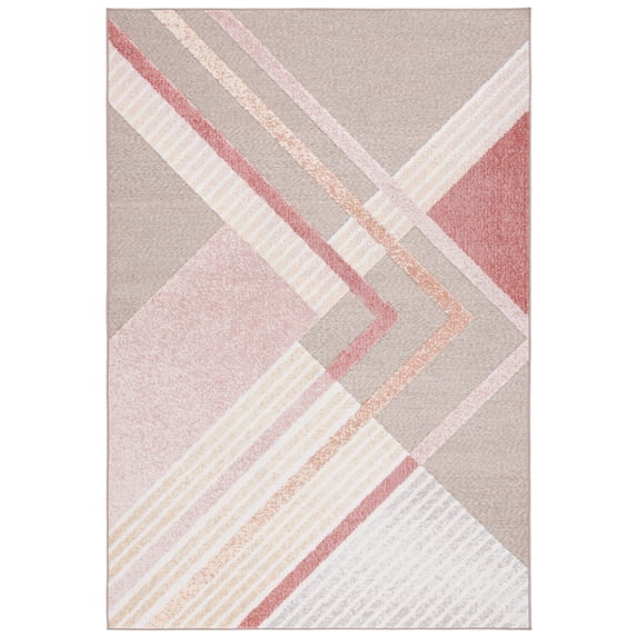 SAFAVIEH Sarasota Alton Geometric Indoor/Outdoor Area Rug, Pink/Brown, 6'7" x 6'7" Round