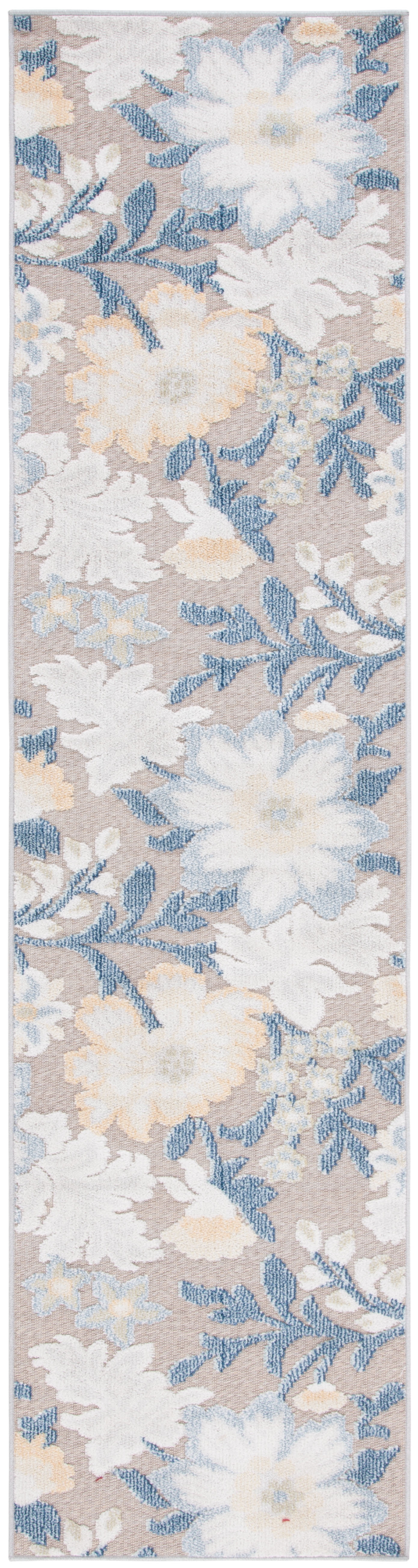 SAFAVIEH Sarasota Averill Floral Indoor/Outdoor Runner Rug, Navy/Brown, 2'3" x 9'