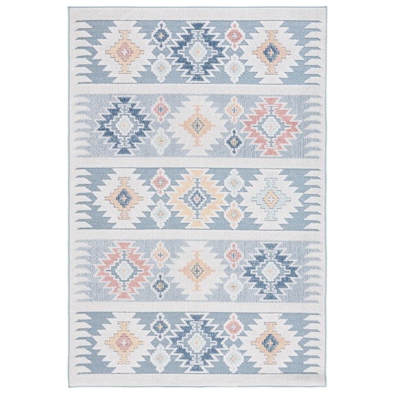 SAFAVIEH Sarasota Giovanni Geometric Indoor/Outdoor Area Rug, Light Blue/Grey, 6'7" x 6'7" Square