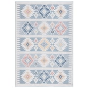 SAFAVIEH Sarasota Giovanni Geometric Indoor/Outdoor Runner Rug, Light Blue/Grey, 2'3" x 9'