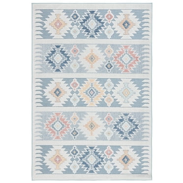 SAFAVIEH Sarasota Giovanni Geometric Indoor/Outdoor Runner Rug, Light Blue/Grey, 2'3" x 9'