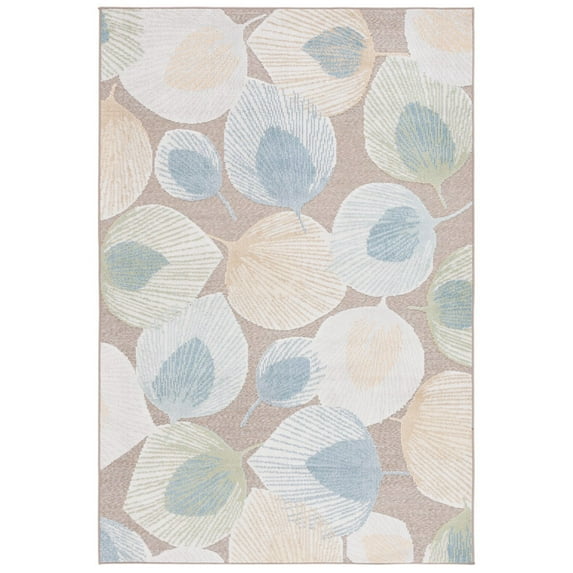 SAFAVIEH Sarasota Nash Botanical Indoor/Outdoor Area Rug, Grey/Brown, 6'7" x 6'7" Round