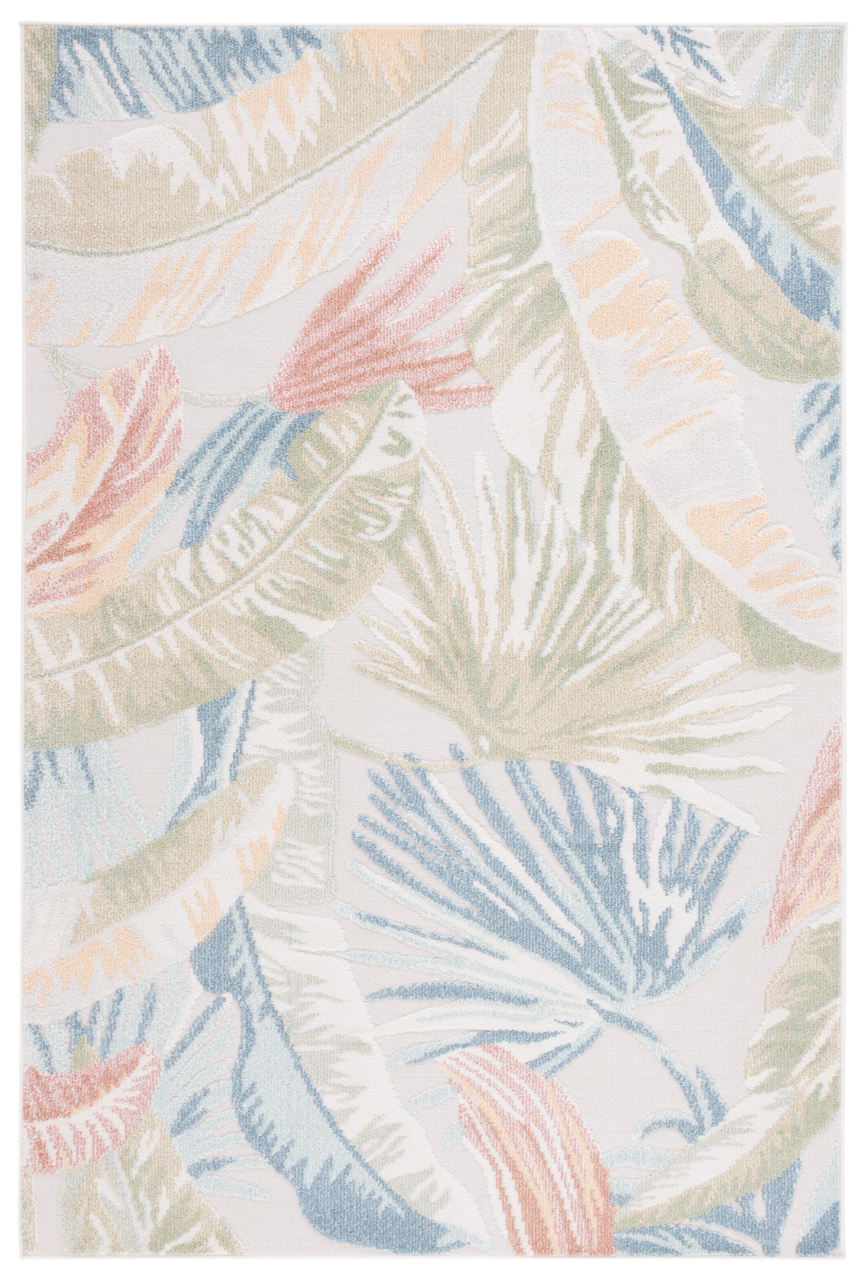 SAFAVIEH Sarasota Olivia Botanical Indoor/Outdoor Area Rug, Light Green/Beige, 5'3" x 7'7"
