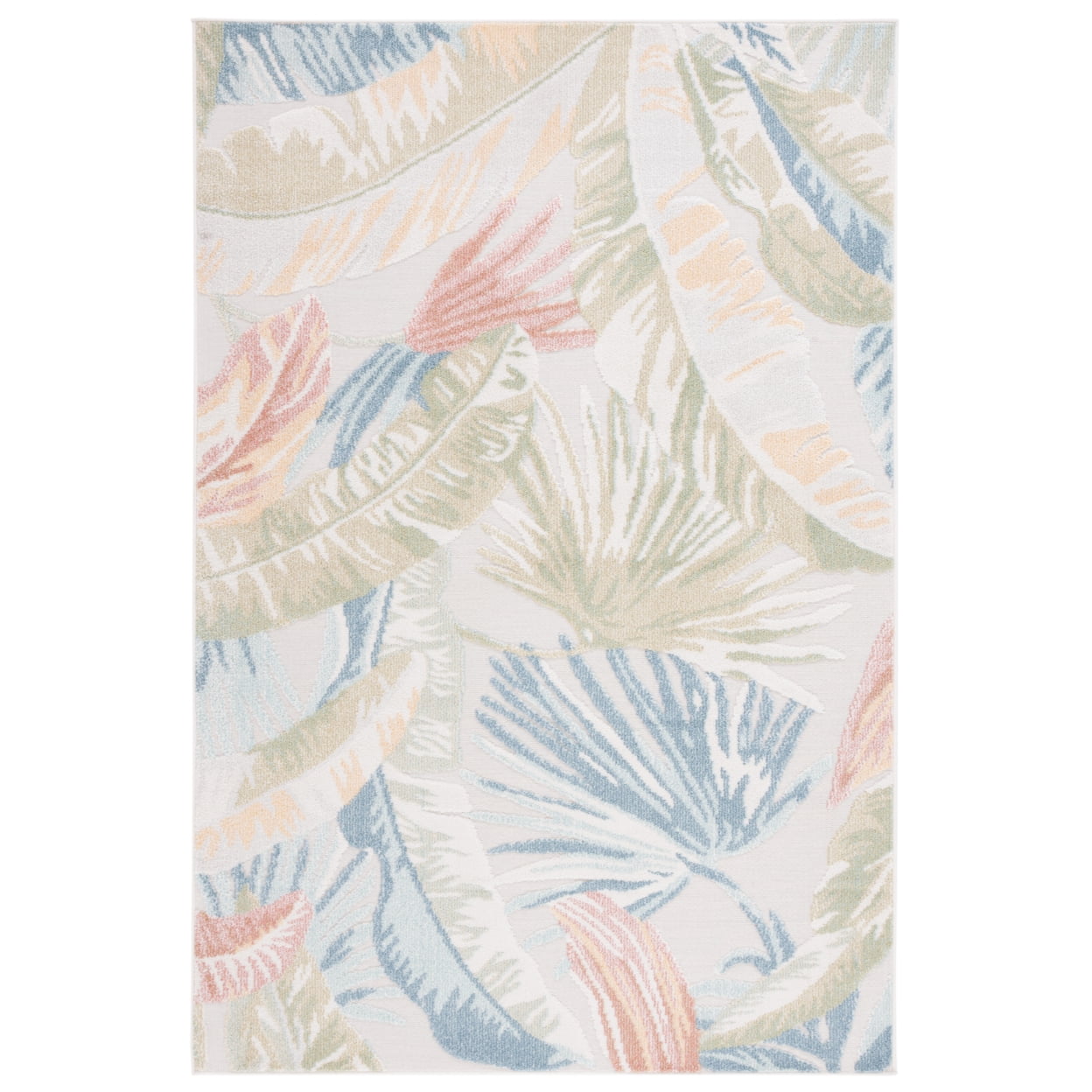 Lush Florals 79'' Square Light Green & Beige Easy-Care Outdoor Rug