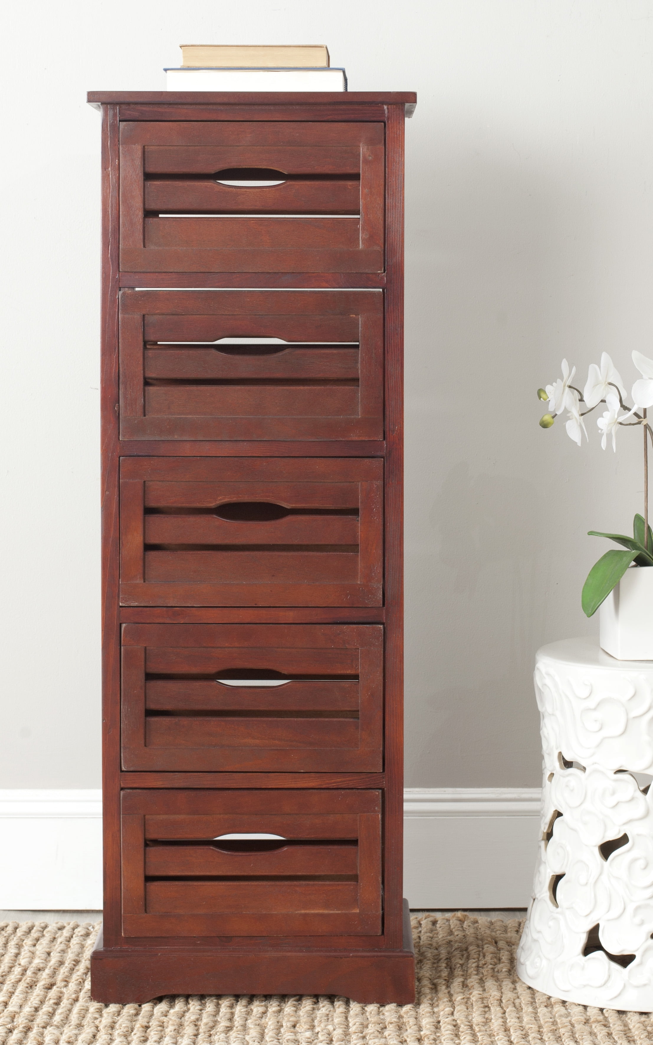 SAFAVIEH Sarina Solid Rustic 5 Drawer Cabinet, Cherry