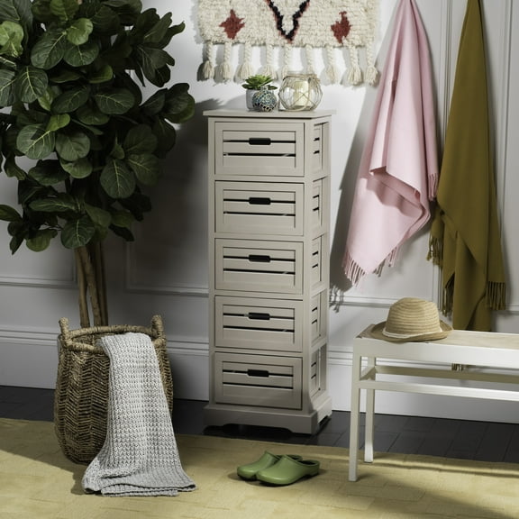 SAFAVIEH Sarina Solid Rustic 5 Drawer Cabinet, Distressed Cream