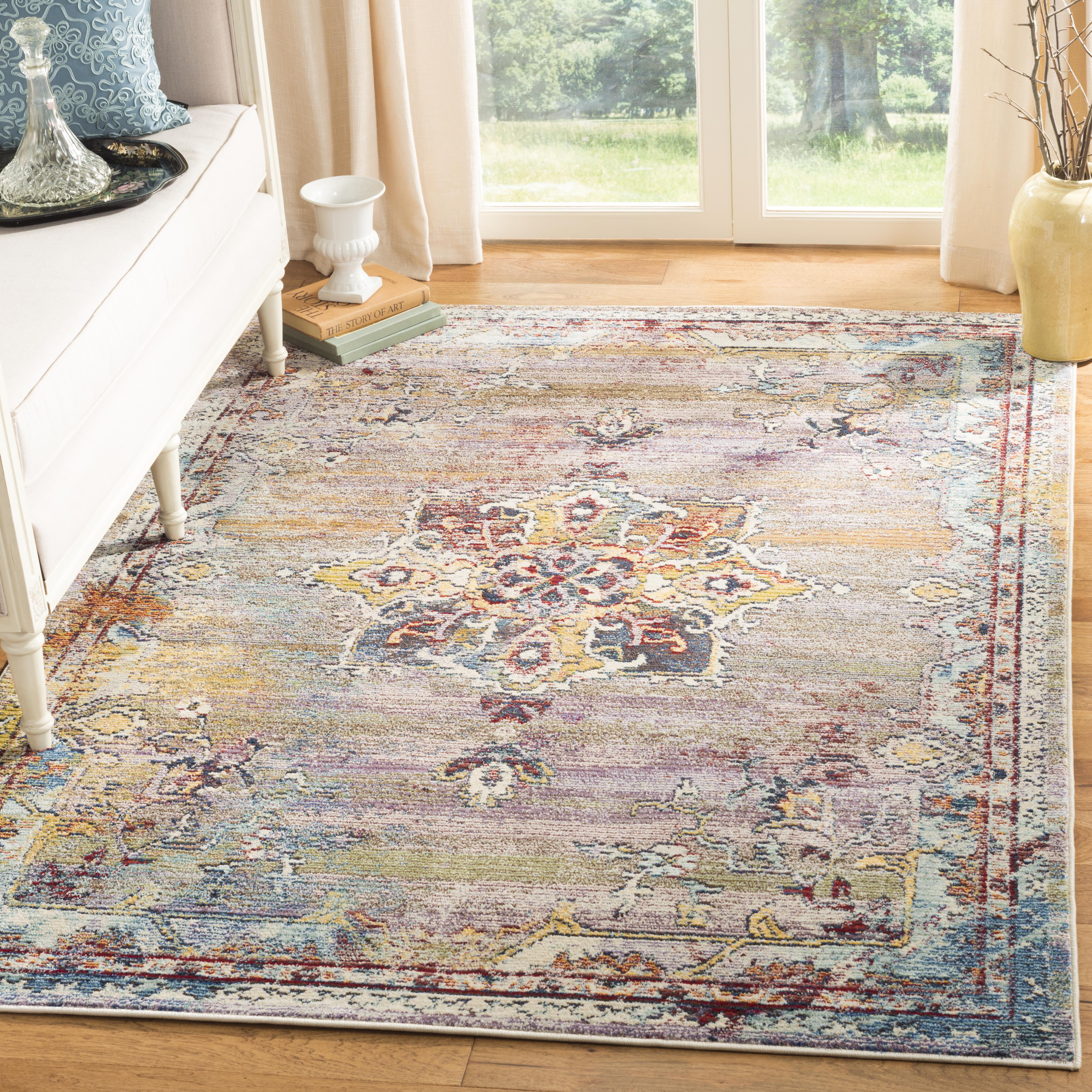 Savannah Grey and Cream Floral Motif Synthetic Area Rug 3' x 5'
