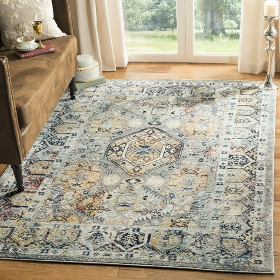 SAFAVIEH Savannah Kennard Faded Transitional Polyester Area Rug, Grey/Navy, 3' x 5'