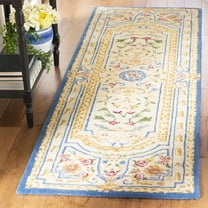 SAFAVIEH Savonnerie Barrfind Floral Wool Runner Rug, Blue/Ivory, 2'6" x 8'