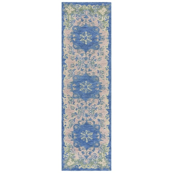 SAFAVIEH Savonnerie Bridget Oriental Runner Rug, Blue/Pink, 2'3" x 8'