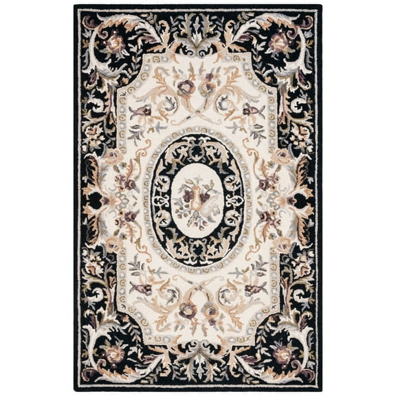 SAFAVIEH Savonnerie Cady Oriental Area Rug, Ivory/Black, 8' x 10'