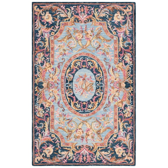 SAFAVIEH Savonnerie Cady Oriental Area Rug, Navy/Pink, 5' x 8'