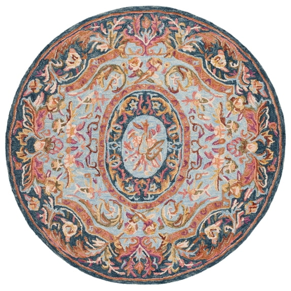 SAFAVIEH Savonnerie Cady Oriental Area Rug, Navy/Pink, 6' x 6' Round
